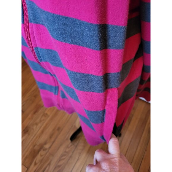 Pink/Gray Striped Zip Up French Terry Funnel Neck 1X Sporty Athleisure Preppy - Picture 5 of 7